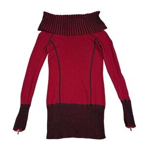 Cache Womens Off Shoulder Sweater Zipper Cuffs XS Red Black Vintage Y2K Romantic